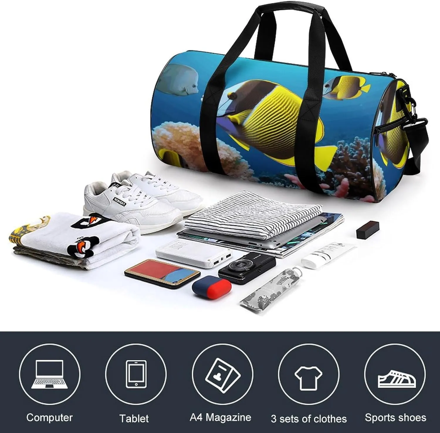 Travel Duffel Bag for Men And Women,Tropical Fish Waterproof Sports Fitness Bag Portable Travel Duffel Bag