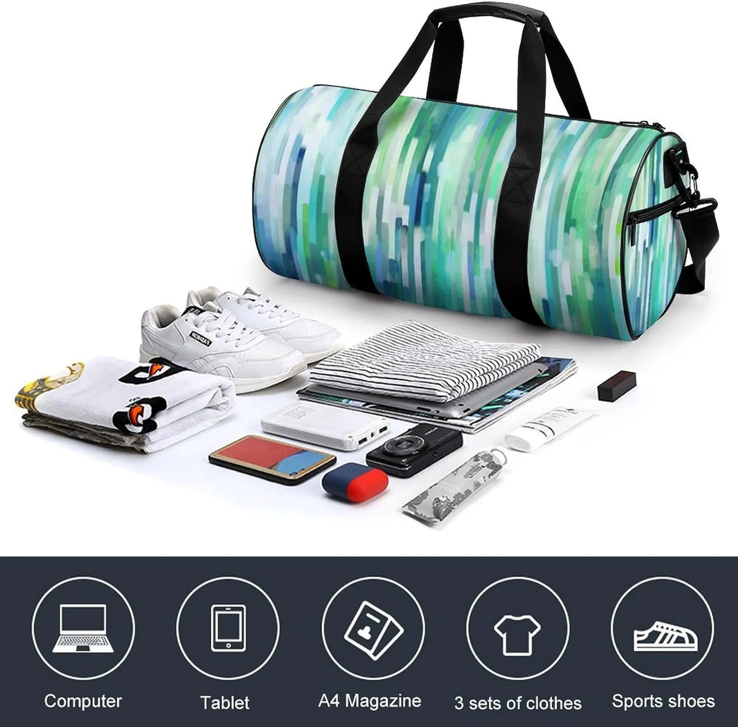 Travel Duffel Bag for Men And Women,White Stripe Image Waterproof Sports Fitness Bag Portable Travel Duffel Bag