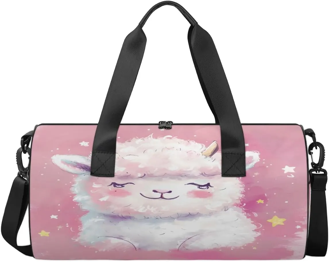 Travel Duffel Bag Sheep Pink Sports Gym Bag for Womens Mens, Waterproof Weekend Overnight Bag Lightweight Carry on Bag for Airplanes Yoga Dance Beach Swim Hospital Holdalls,A-268