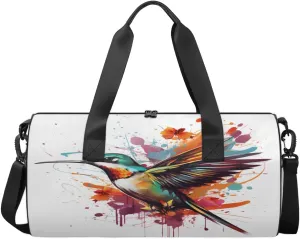 Travel Duffel Bag Watercolor Hummingbird Sports Gym Bag for Womens Mens, Waterproof Weekend Overnight Bag Lightweight Carry on Bag for Airplanes Yoga Dance Beach Swim Hospital Holdalls,A-64