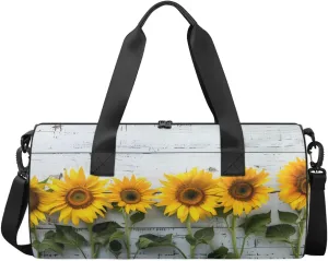 Travel Duffel Bag Wood Sunflower Sports Gym Bag for Womens Mens, Waterproof Weekend Overnight Bag Lightweight Carry on Bag for Airplanes Yoga Dance Beach Swim Hospital Holdalls,A-1636