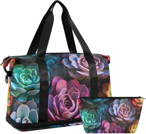 Travel Duffel Gym Sports Luggage Bag Expandable Large Capacity Succulent Sports Bag for Women and Men