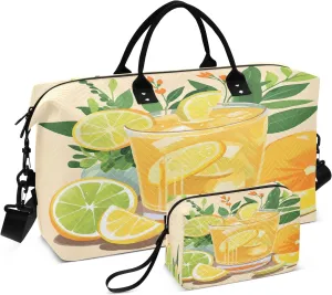 Travel Duffle Bag, Lemon Drink Gym Bag with Storage Bag Weekender Overnight Bag for Men Women Trip Sports Yoga