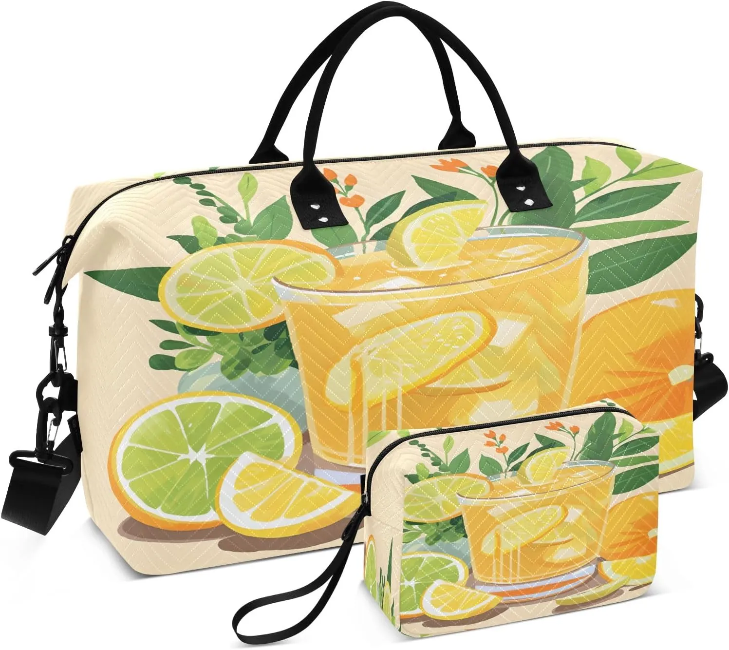 Travel Duffle Bag, Lemon Drink Gym Bag with Storage Bag Weekender Overnight Bag for Men Women Trip Sports Yoga
