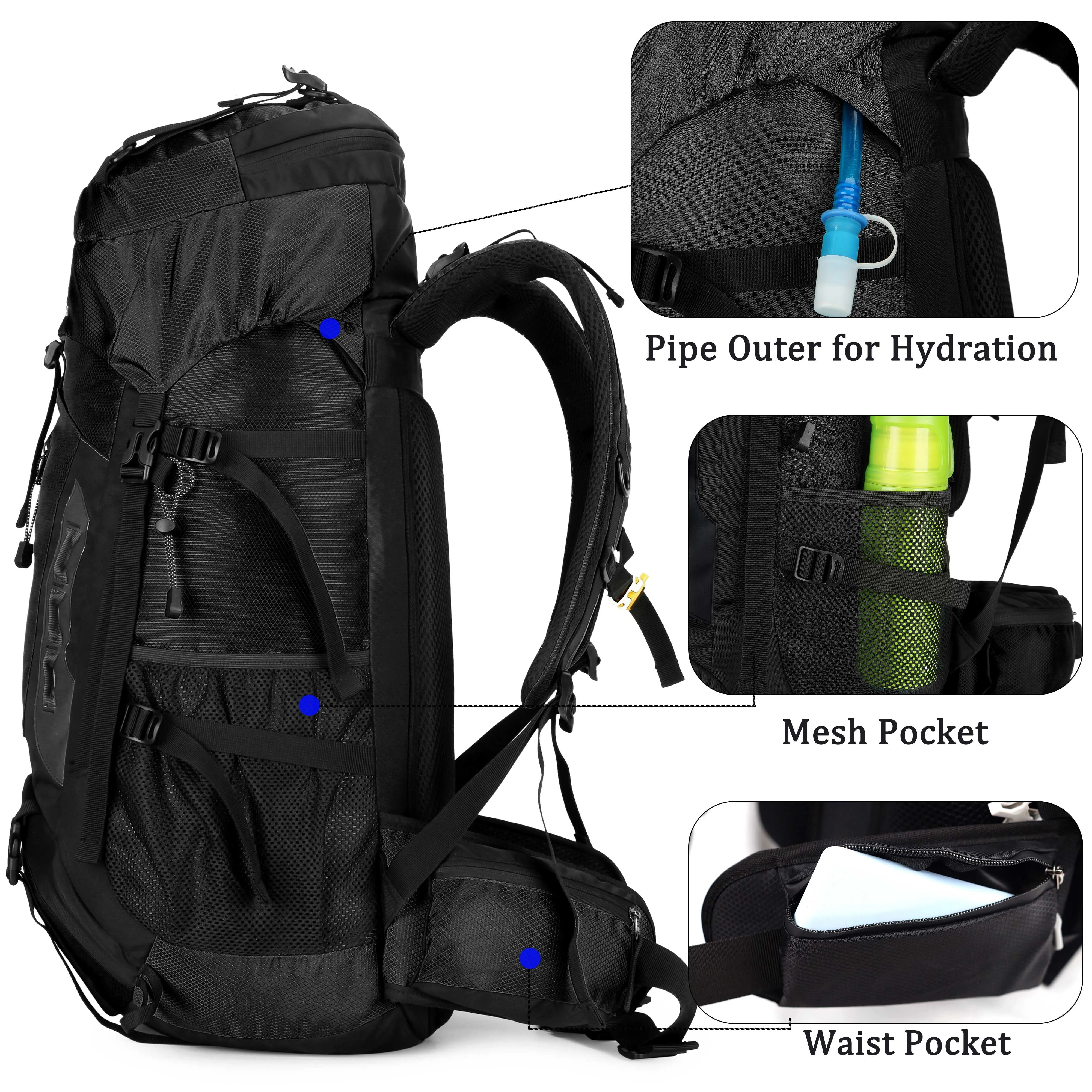 TrekMate 60L Waterproof Travel Backpack with Rain Cover - Perfect for Hiking and Camping for Men and Women