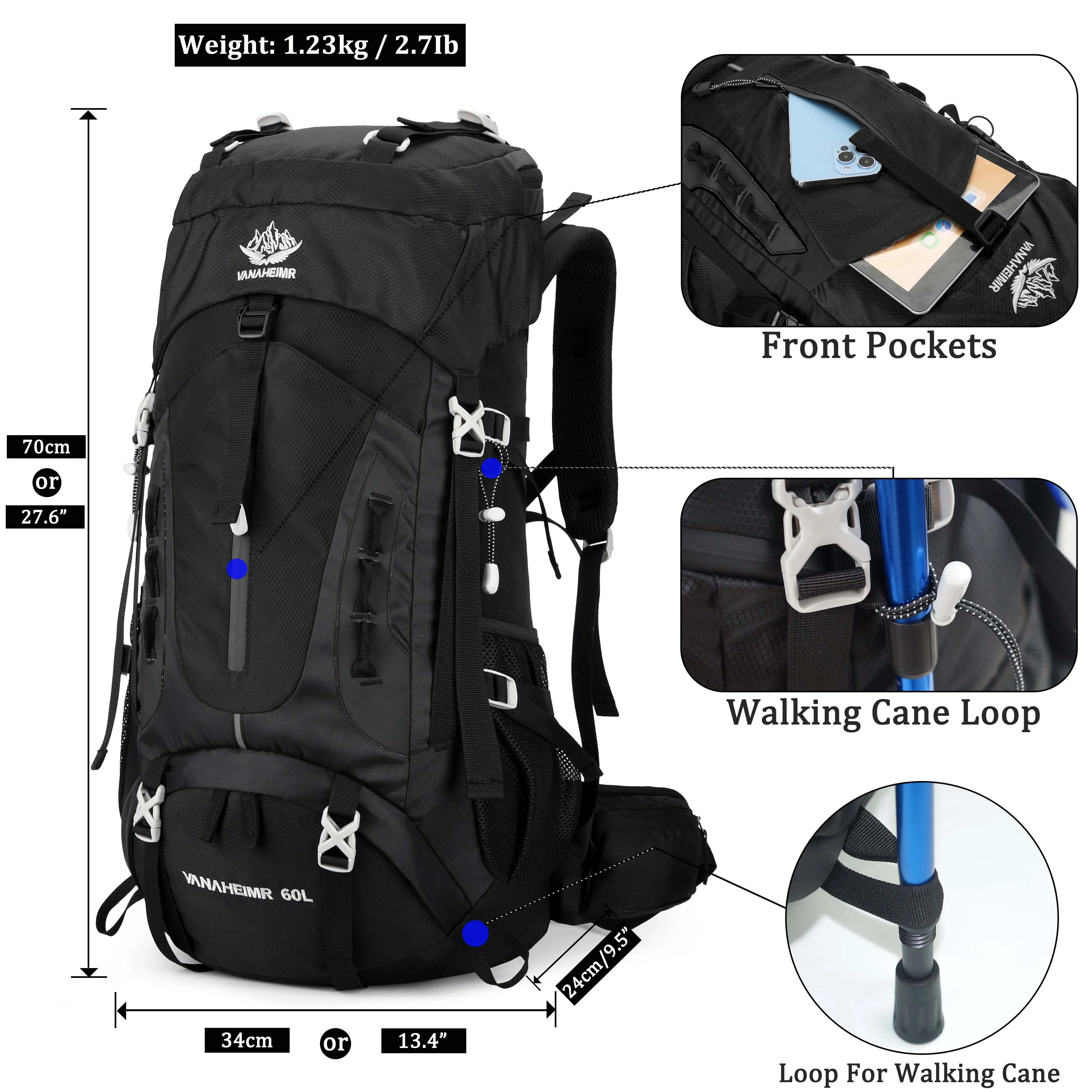 TrekMate 60L Waterproof Travel Backpack with Rain Cover - Perfect for Hiking and Camping for Men and Women