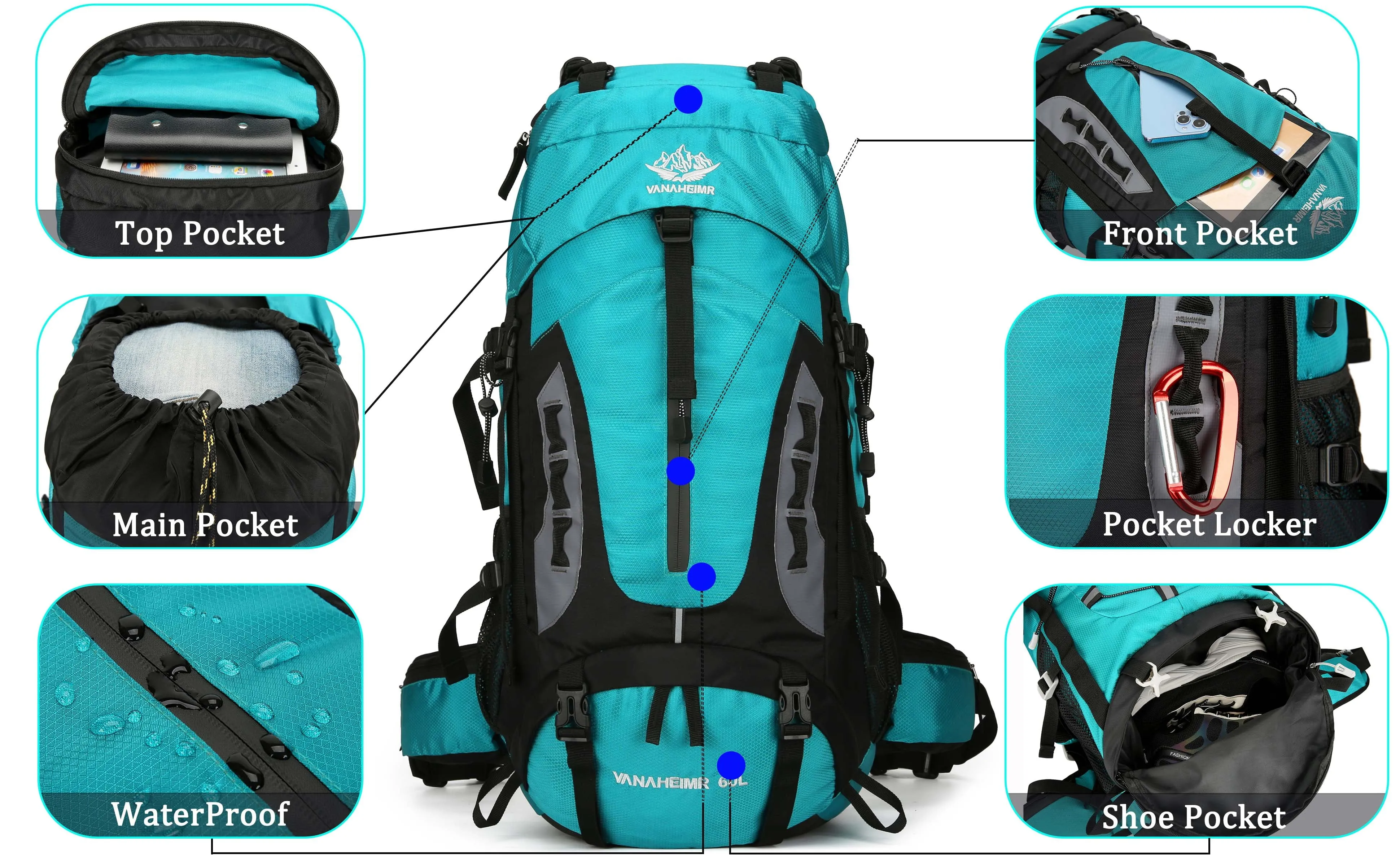TrekMate 60L Waterproof Travel Backpack with Rain Cover - Perfect for Hiking and Camping for Men and Women