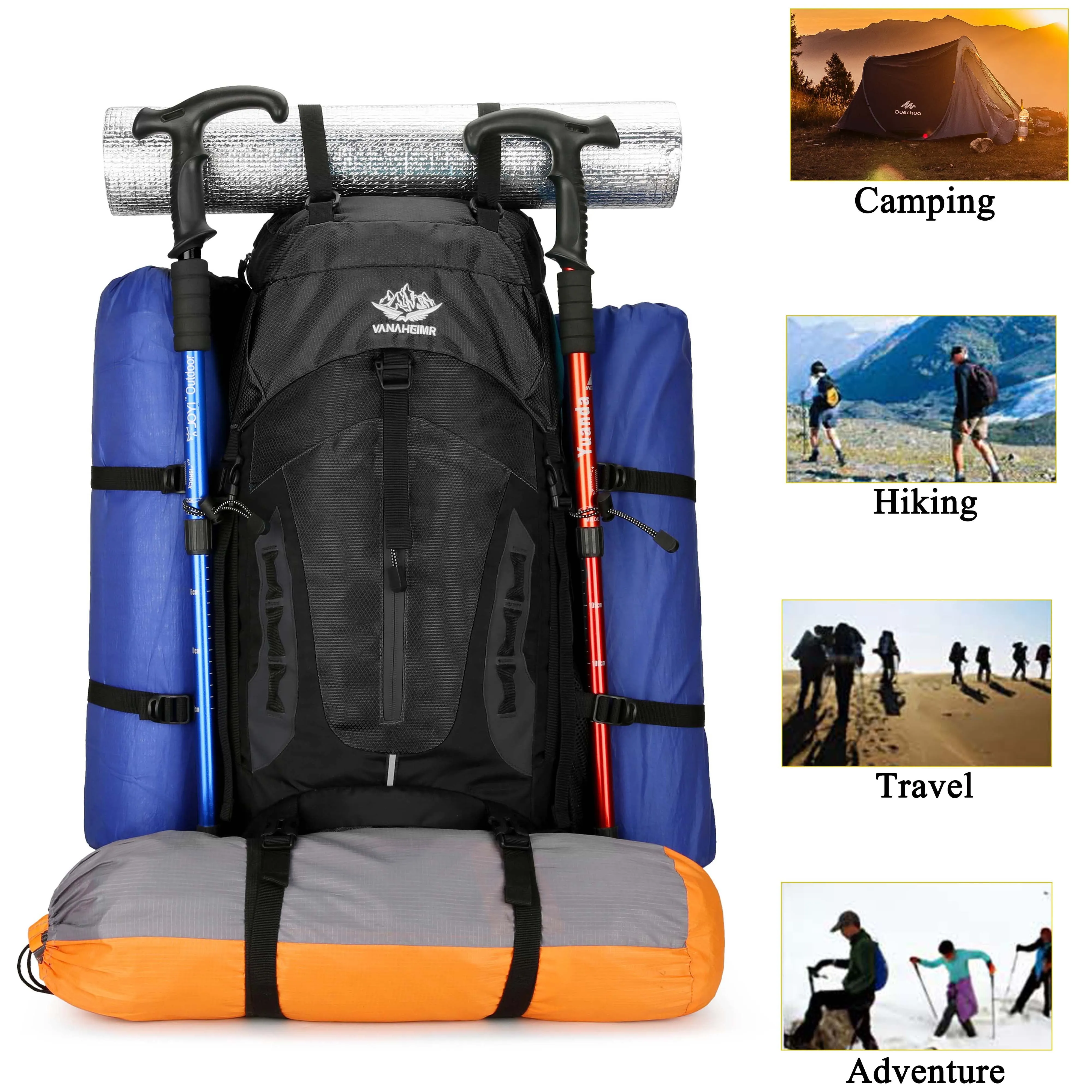 TrekMate 60L Waterproof Travel Backpack with Rain Cover - Perfect for Hiking and Camping for Men and Women