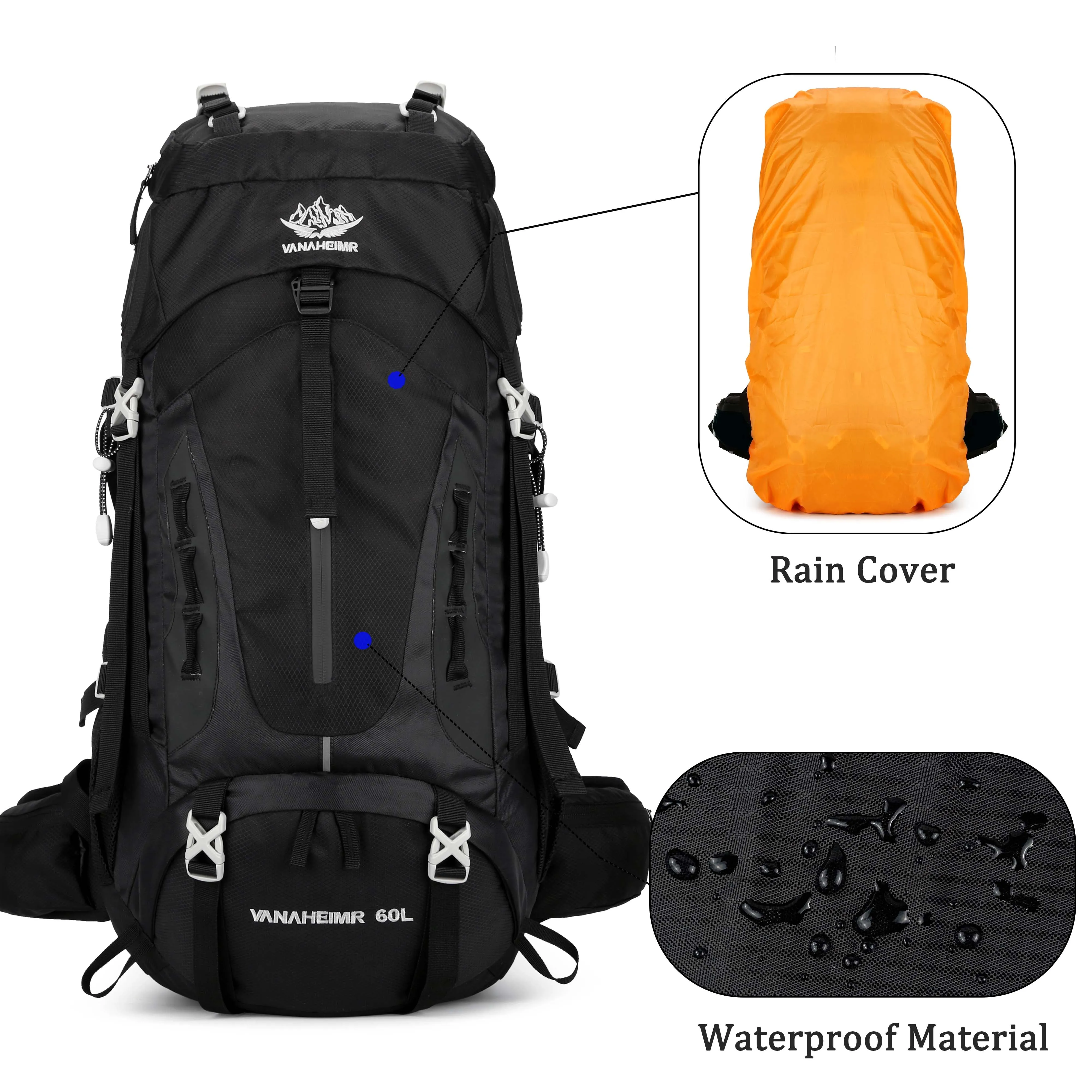 TrekMate 60L Waterproof Travel Backpack with Rain Cover - Perfect for Hiking and Camping for Men and Women