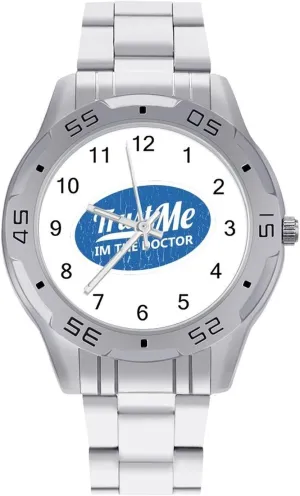 Trust Me Im The Doctor Simple Wrist Watches for Men Silver Casual Big Face Dress Watch Easy to Read