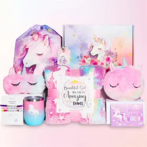 Unicorn Gift Box for Girls Ages 5-12 - Glow in The Dark Blanket, Stainless Steel Water Bottle, Crossbody Bag | Magical Birthday for Kids, Teens, Unicorn Lovers