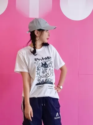 Unisex Cartoon T-Shirts Harajuku Kawaii Cat Letter Printed Short Sleeve Tees Couple Loose Clothes Y2K Tops