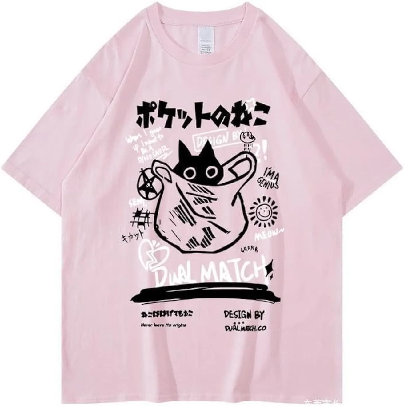 Unisex Cartoon T-Shirts Harajuku Kawaii Cat Letter Printed Short Sleeve Tees Couple Loose Clothes Y2K Tops