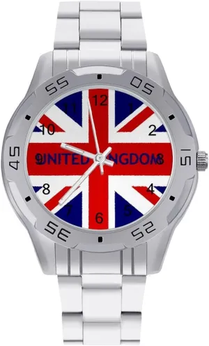 United Kingdom Flag British Simple Wrist Watches for Men Silver Casual Big Face Dress Watch Easy to Read