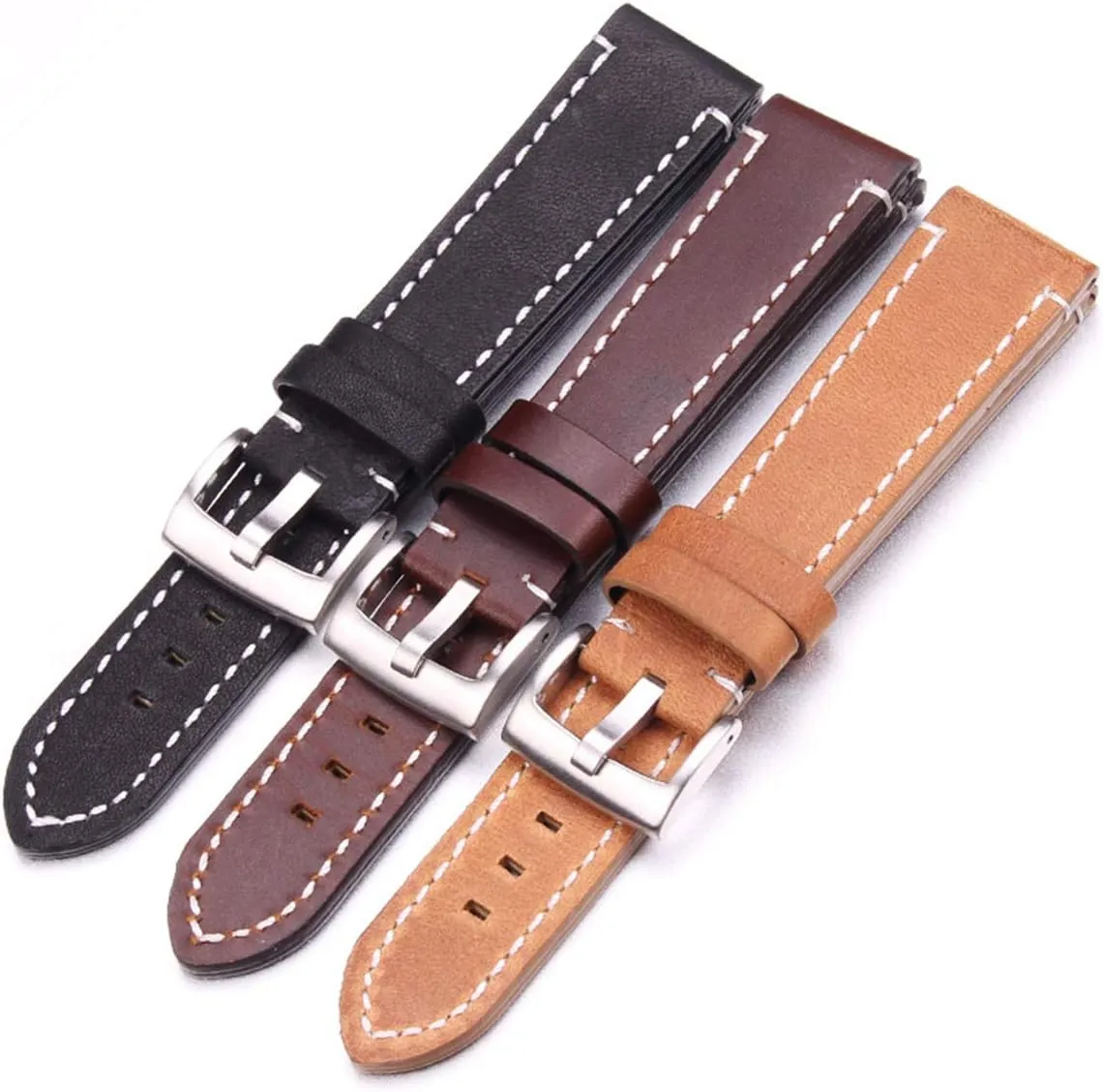 Universal Strap,Leather Watchbands 18mm 20mm 22mm 24mm Black Dark Brown Women Men Cowhide Watch Band Strap Belt with Buckle