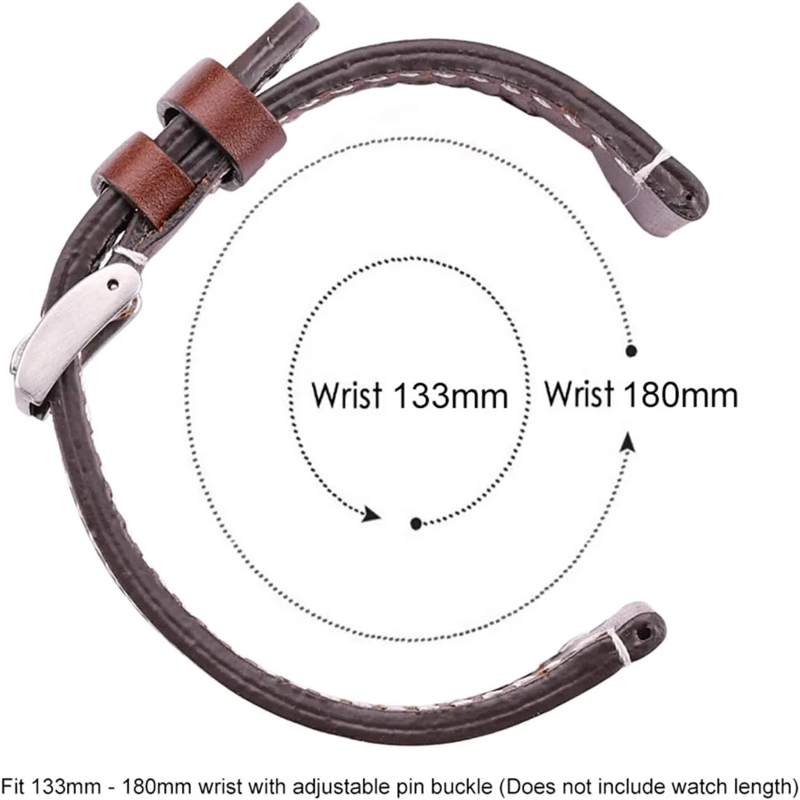 Universal Strap,Leather Watchbands 18mm 20mm 22mm 24mm Black Dark Brown Women Men Cowhide Watch Band Strap Belt with Buckle