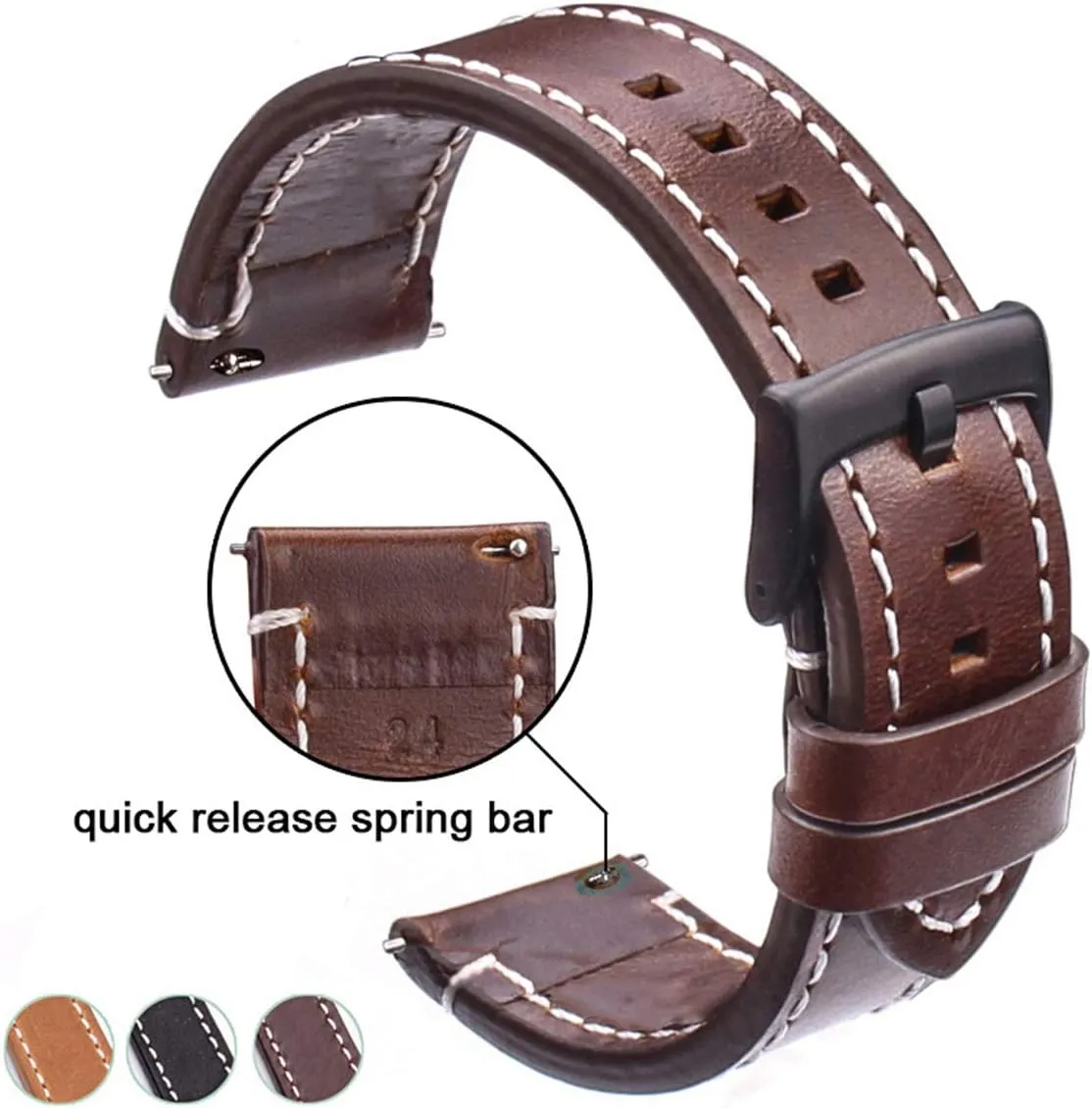 Universal Strap,Leather Watchbands 18mm 20mm 22mm 24mm Black Dark Brown Women Men Cowhide Watch Band Strap Belt with Buckle