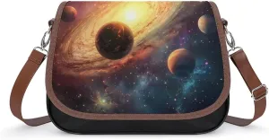 Universe Planet Crossbody Bags for Women Leather Tote Bag Handbag Purse for Work Travel
