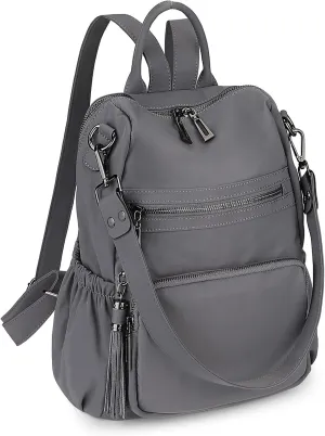 Uromee Backpack Purse for Women Vegan Leather Ladies Fashion Travel Tassel Shoulder Bag Convertible Nylon Grey bag
