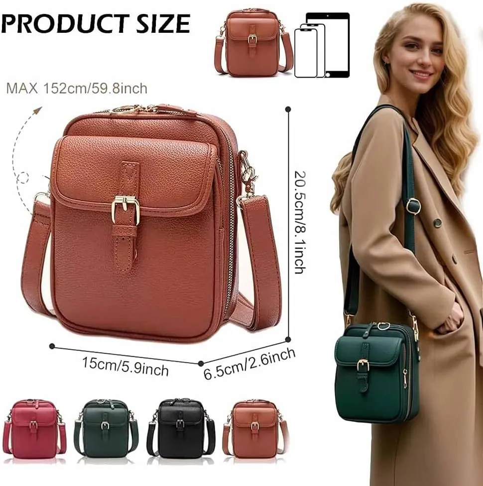 Urvash Crossbody Leather Bag, Anti Theft, Vintage Leather, with Two Compartments and 10 Card Slots for Women