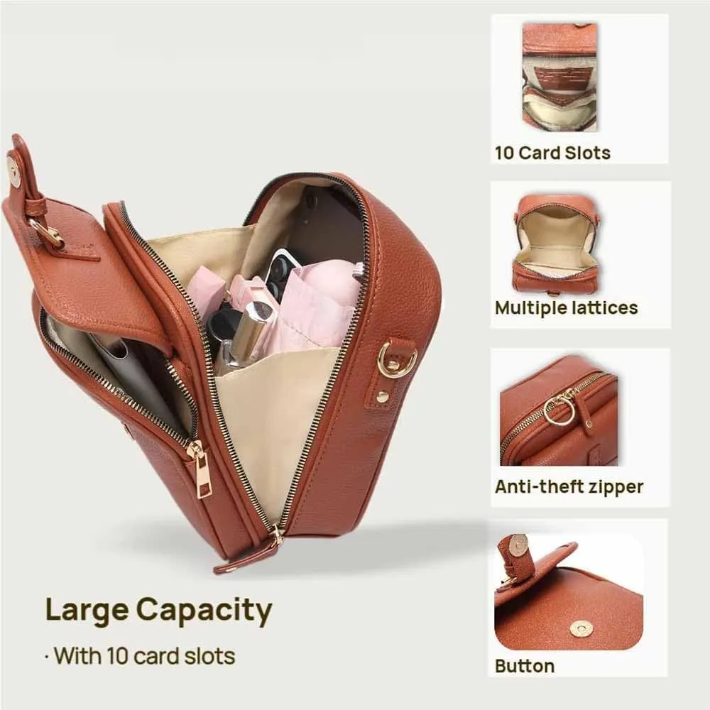 Urvash Crossbody Leather Bag, Anti Theft, Vintage Leather, with Two Compartments and 10 Card Slots for Women