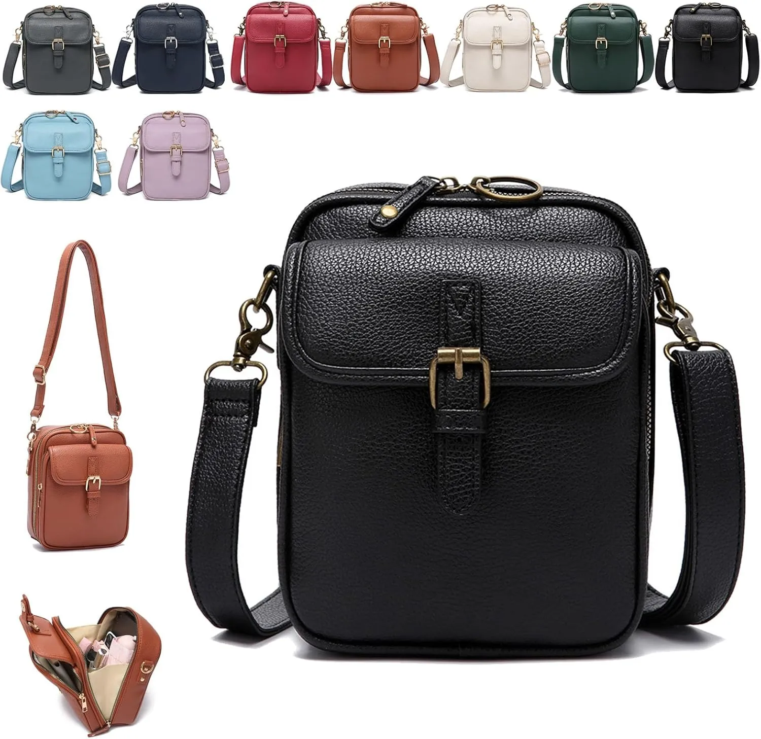 Urvashi Crossbody Bag, Tojoyride Crossbody Leather Bag, Vintage Double Layer Large Capacity Messenger Bag with Card Slot