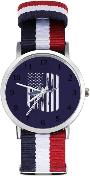 USA Flag Hammerhead Shark Casual Wrist Watches for Men Women Simple Large Face Watch Running Workout Work, style