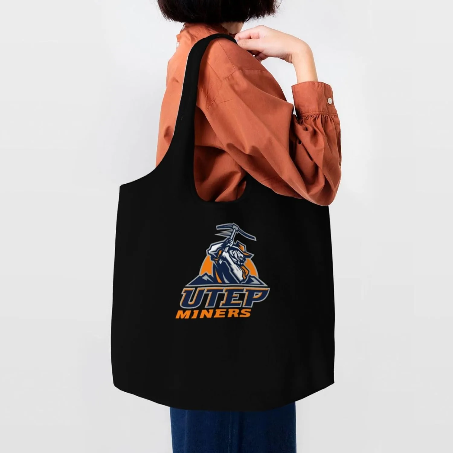 Utep Miners Canvas Tote Bags Women'S Large-Capacity Bag