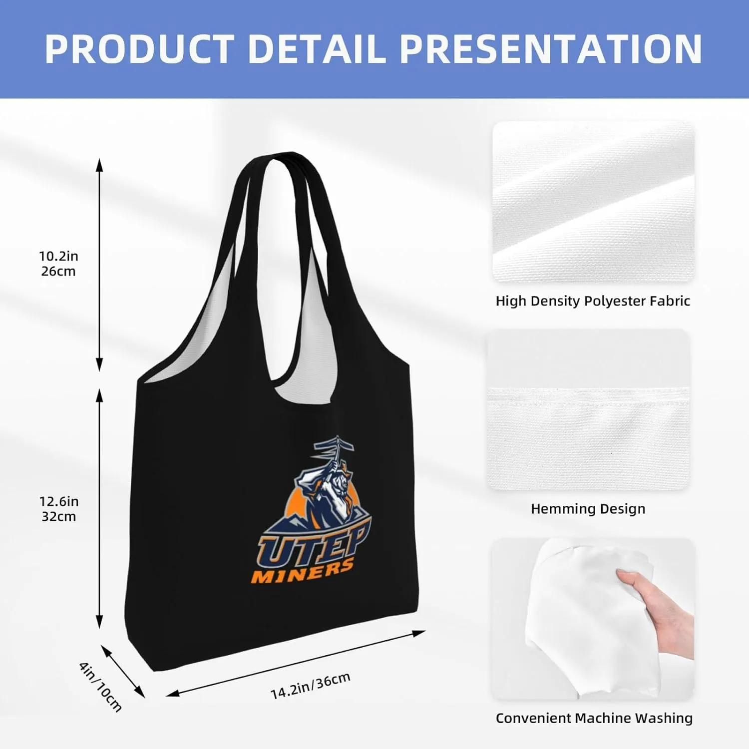 Utep Miners Canvas Tote Bags Women'S Large-Capacity Bag