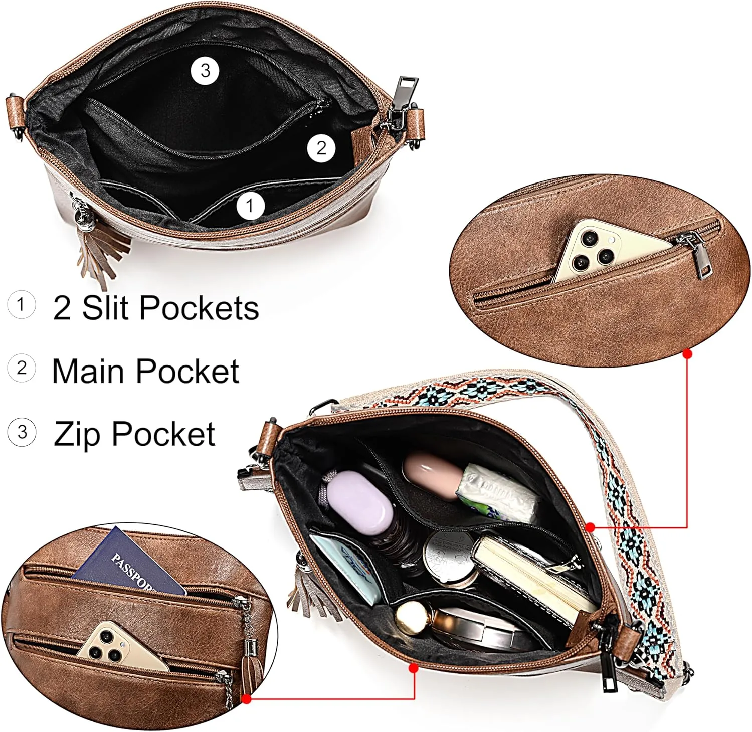 UTO Crossbody Bags for Women Trendy Leather Designer Cell Phone Multi Pocket Cross Body Purses Shoulder Handbag Ladies