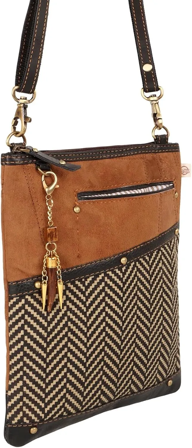 Vaan & Co. Leather Brisk Medium Crossbody Bag with Front Cell Phone Pocket
