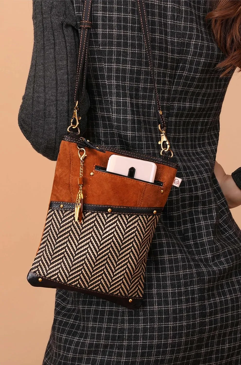 Vaan & Co. Leather Brisk Medium Crossbody Bag with Front Cell Phone Pocket