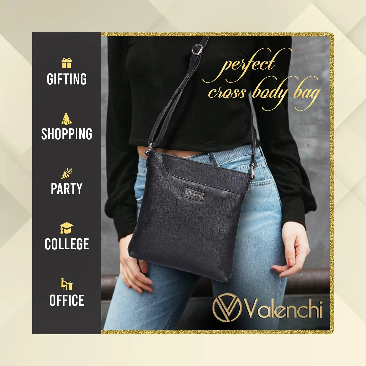 VALENCHI Leather Crossbody Bags for Women - Women's Crossbody Handbags - Trendy Leather Purse for Women - Ladies Sling Bag