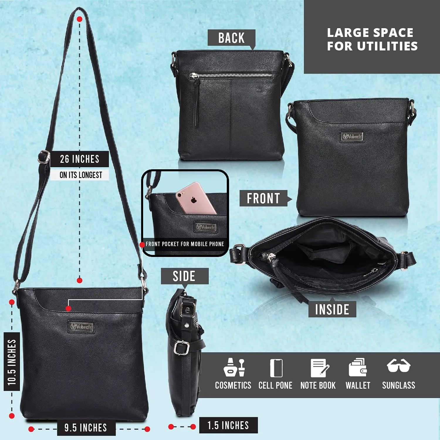 VALENCHI Leather Crossbody Bags for Women - Women's Crossbody Handbags - Trendy Leather Purse for Women - Ladies Sling Bag