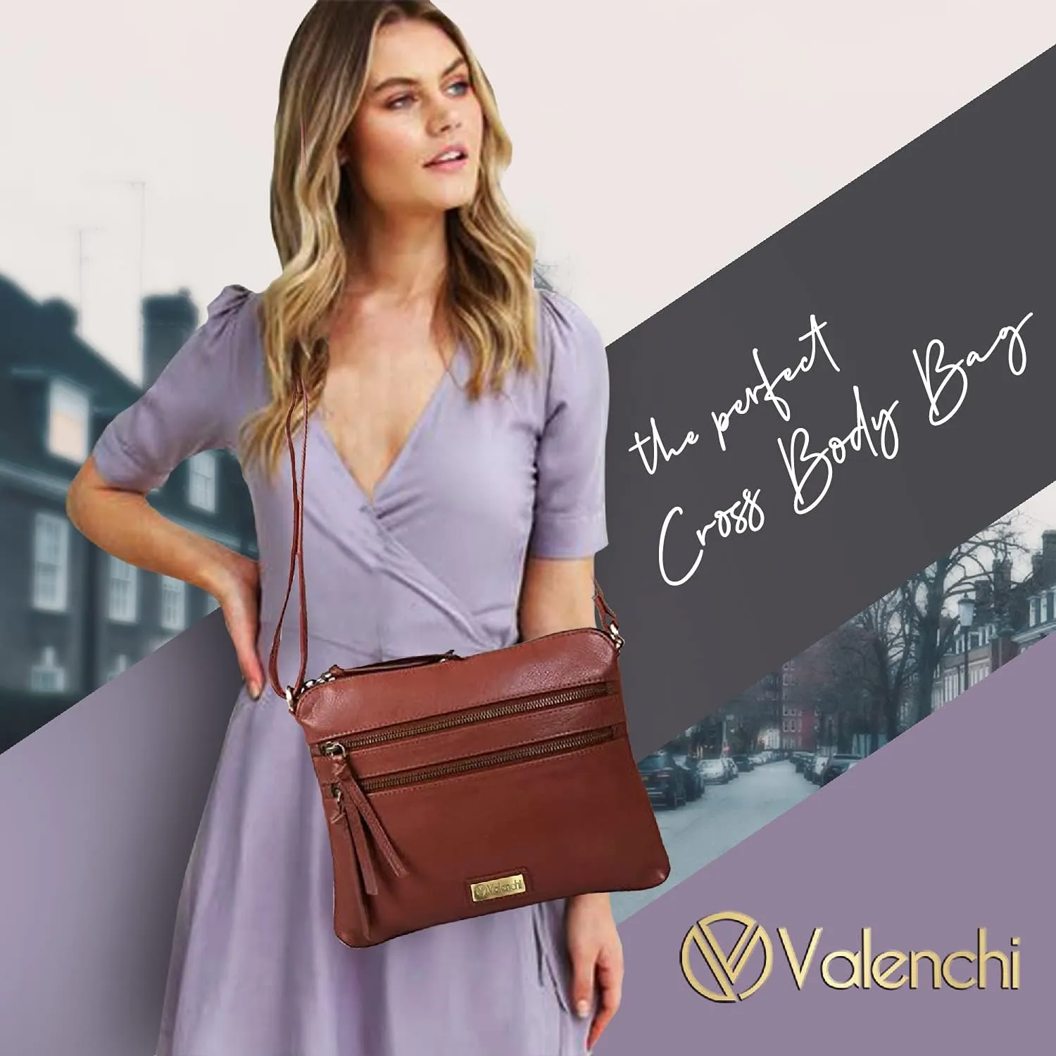 VALENCHI Women's Crossbody Handbags - Premium Leather Bags for Women - Everyday Purse with Adjustable Strap - Ladies Bag