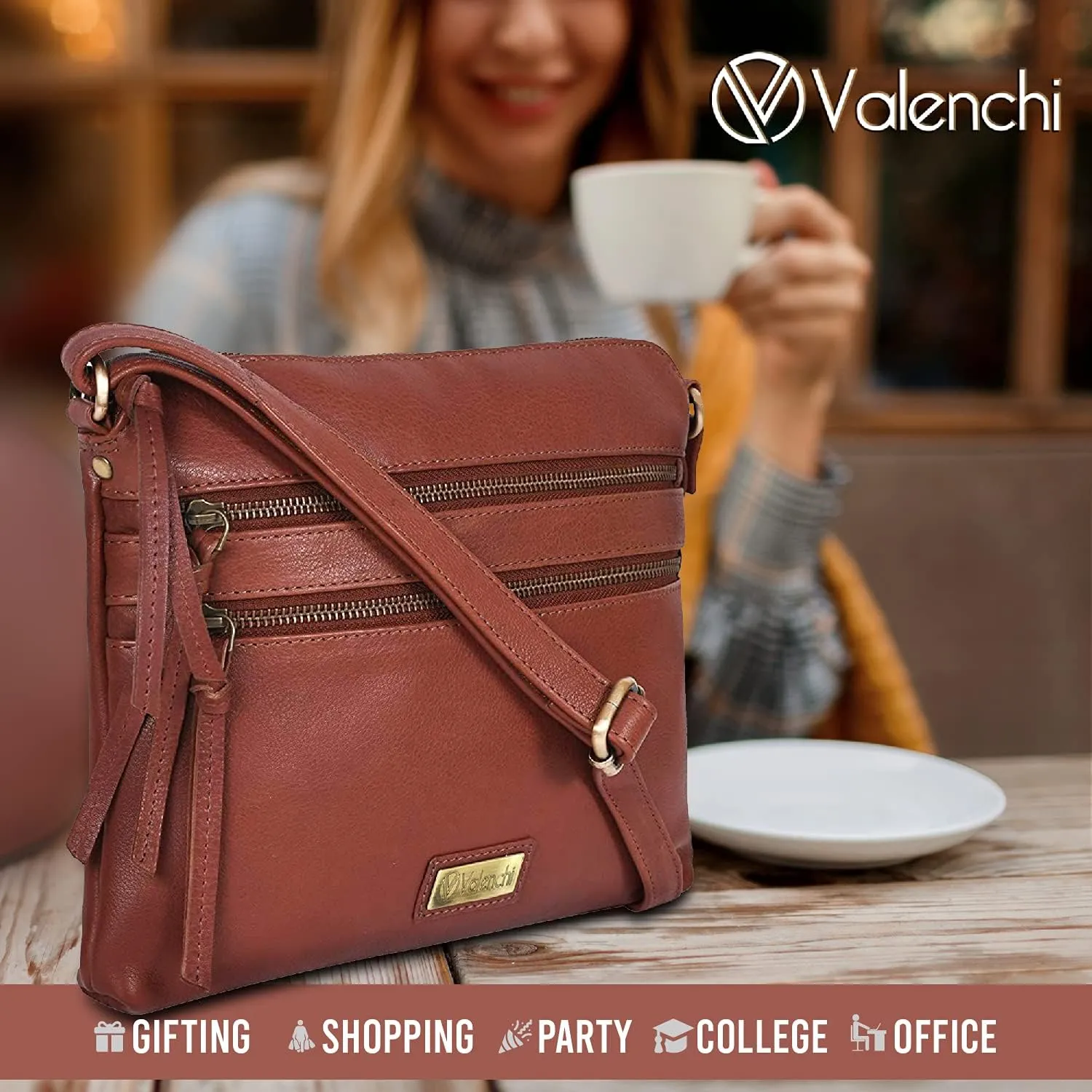VALENCHI Women's Crossbody Handbags - Premium Leather Bags for Women - Everyday Purse with Adjustable Strap - Ladies Bag