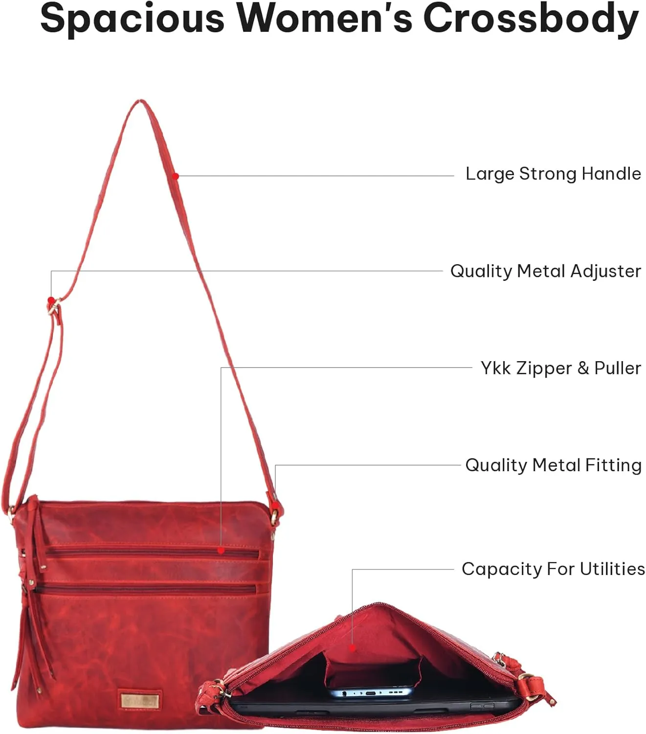VALENCHI Women's Crossbody Handbags - Premium Leather Bags for Women - Everyday Purse with Adjustable Strap - Ladies Bag