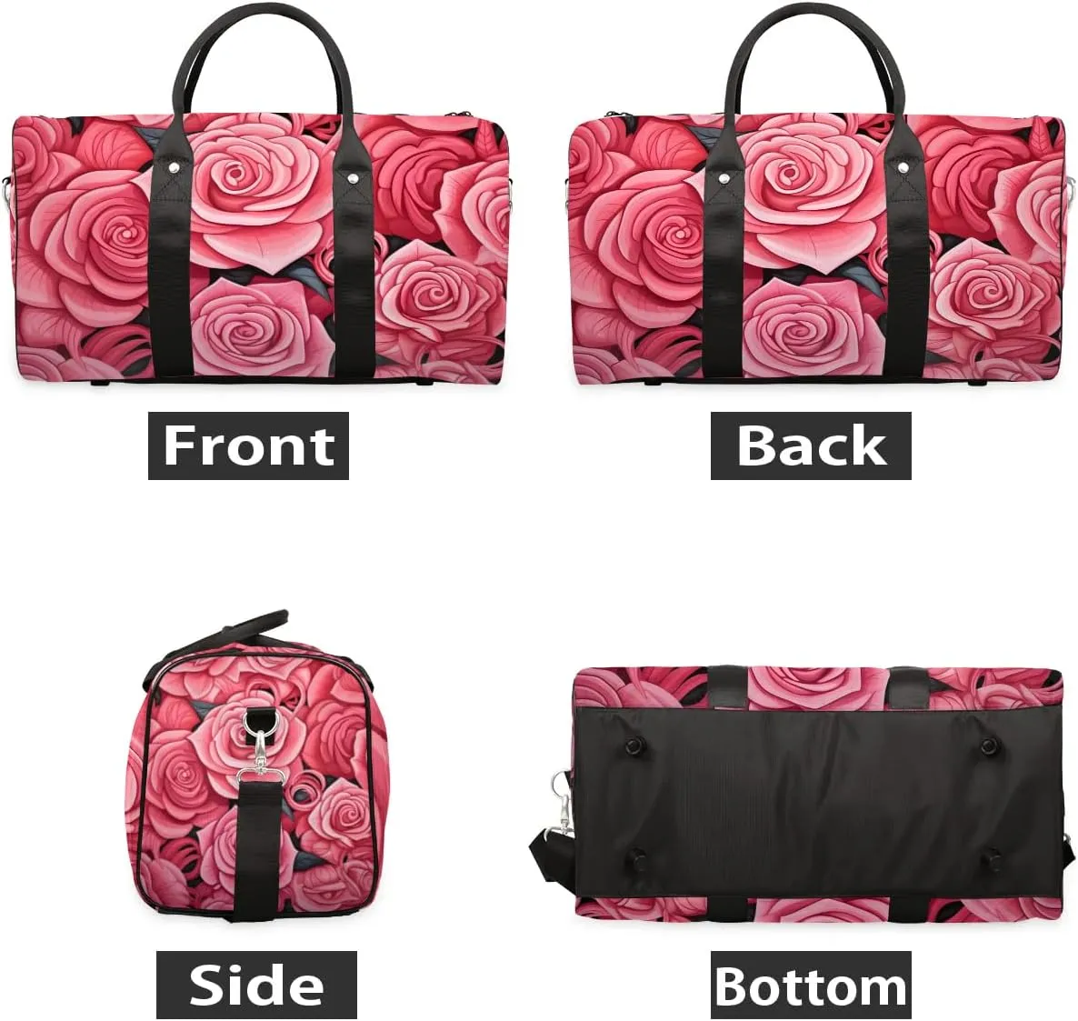 Valentine Flower Rose Travel Duffel Bag for Women Men Waterproof Foldable Overnight Weekender Bag Large Capacity Sports Gym Bag
