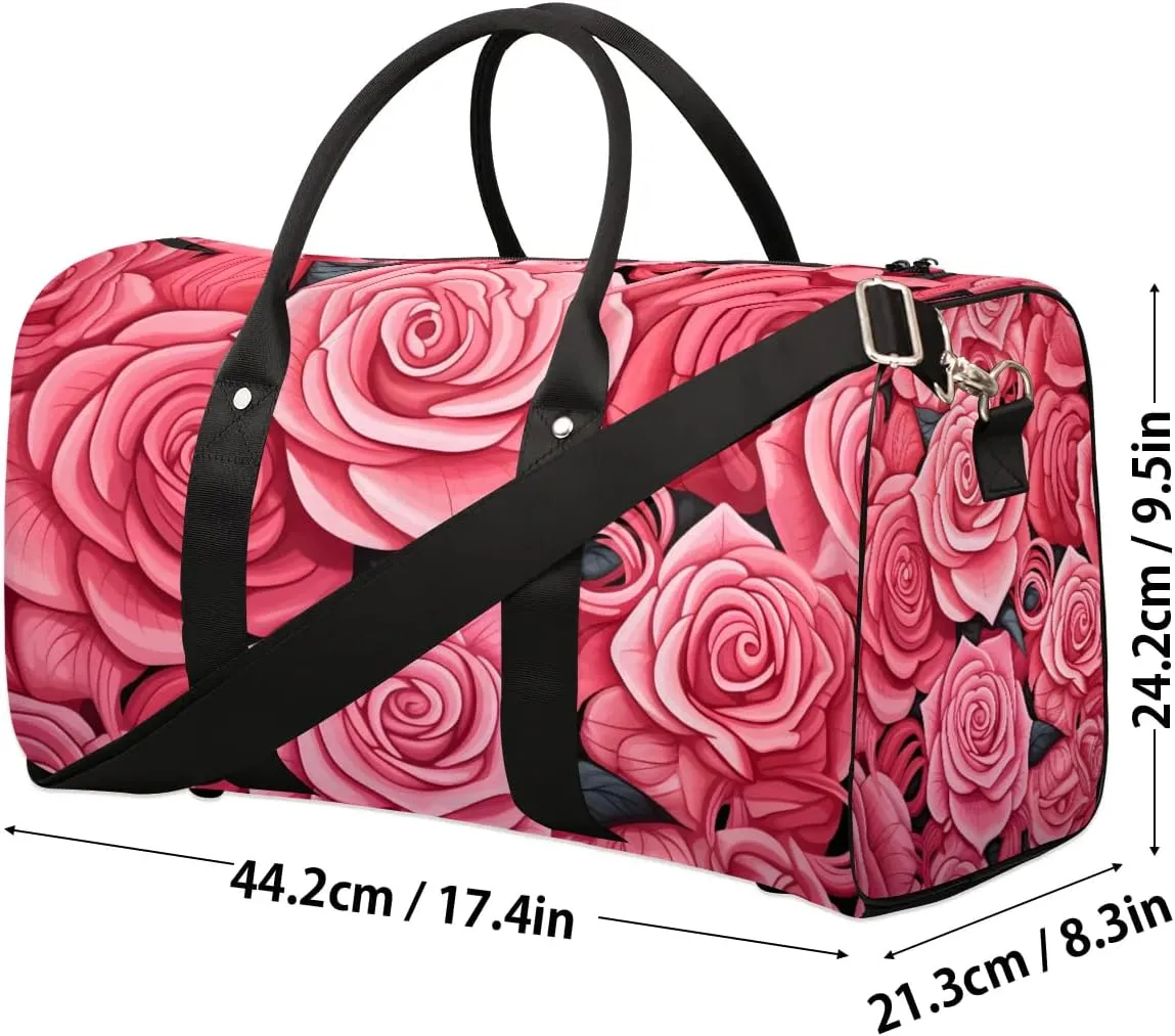 Valentine Flower Rose Travel Duffel Bag for Women Men Waterproof Foldable Overnight Weekender Bag Large Capacity Sports Gym Bag
