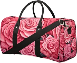 Valentine Flower Rose Travel Duffel Bag for Women Men Waterproof Foldable Overnight Weekender Bag Large Capacity Sports Gym Bag