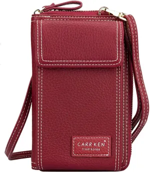 Valentoria Womens Crossbody Bag Cell phone Wallet Small Shoulder Purse Leather Card Handbag Burgundy