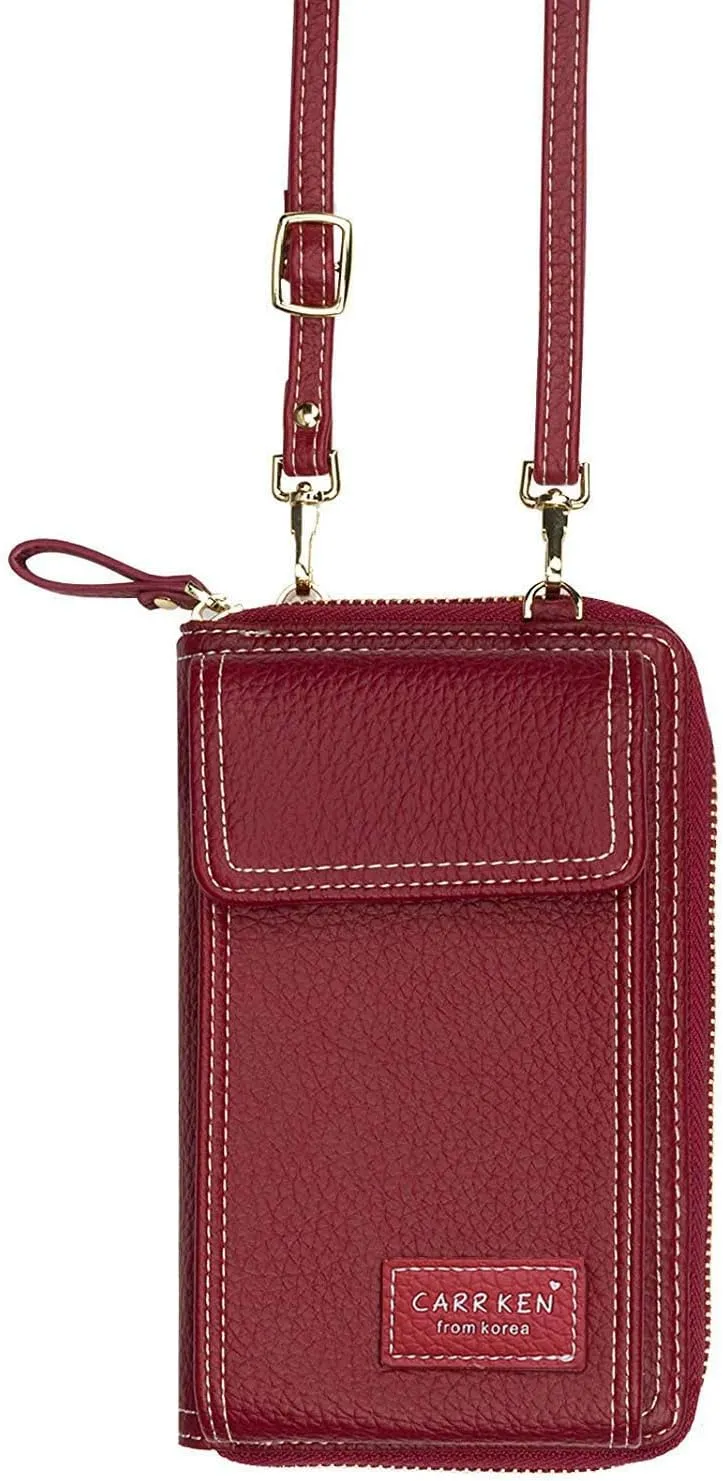 Valentoria Womens Crossbody Bag Cell phone Wallet Small Shoulder Purse Leather Card Handbag Burgundy