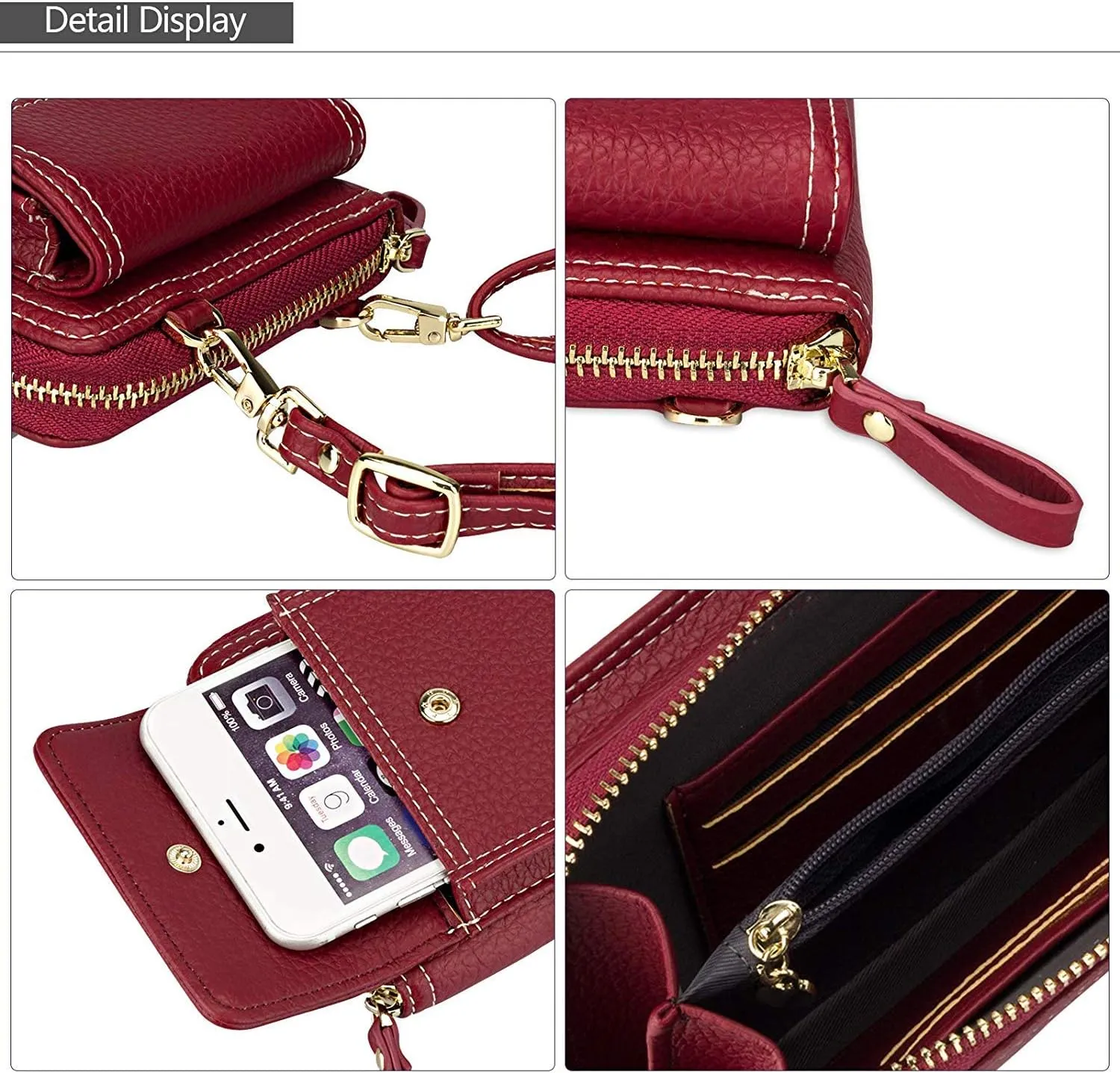 Valentoria Womens Crossbody Bag Cell phone Wallet Small Shoulder Purse Leather Card Handbag Burgundy
