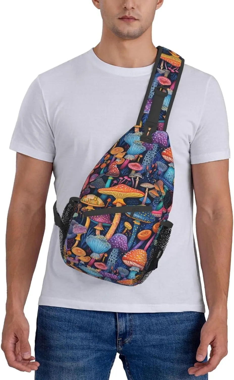 Various-Cartoon Mushrooms Pattern Sling Backpack Hiking Backpack Crossbody Bag Sports Lightweight And waterproof Chest Bag Shoulder Bag For Women Men