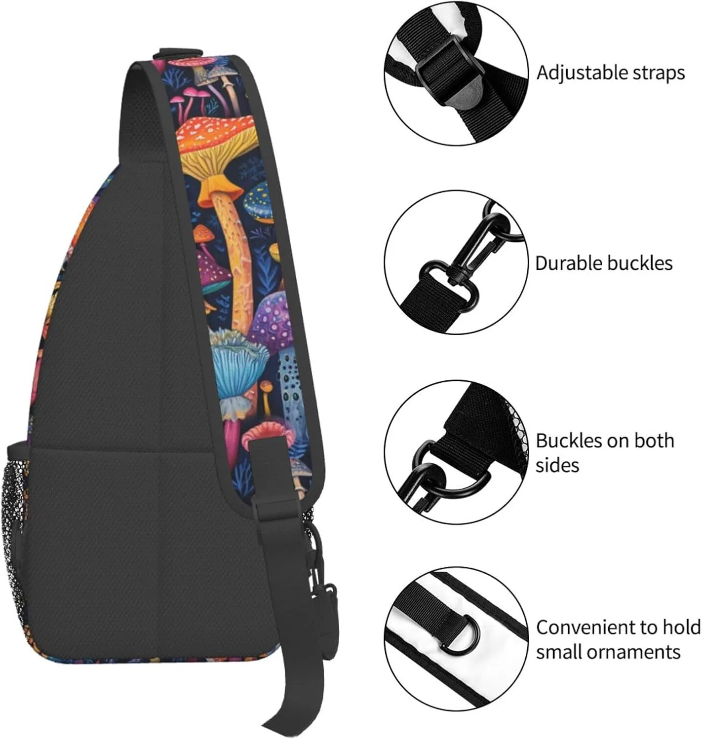 Various-Cartoon Mushrooms Pattern Sling Backpack Hiking Backpack Crossbody Bag Sports Lightweight And waterproof Chest Bag Shoulder Bag For Women Men