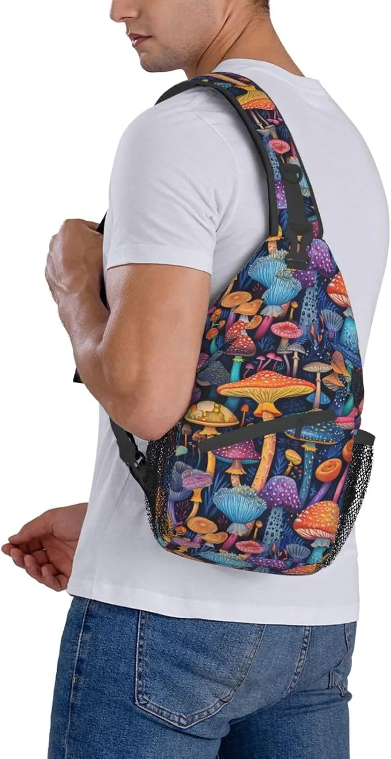 Various-Cartoon Mushrooms Pattern Sling Backpack Hiking Backpack Crossbody Bag Sports Lightweight And waterproof Chest Bag Shoulder Bag For Women Men