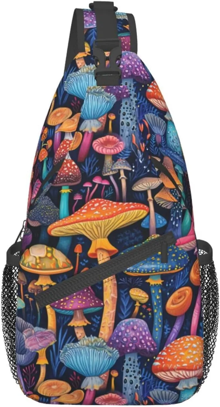 Various-Cartoon Mushrooms Pattern Sling Backpack Hiking Backpack Crossbody Bag Sports Lightweight And waterproof Chest Bag Shoulder Bag For Women Men