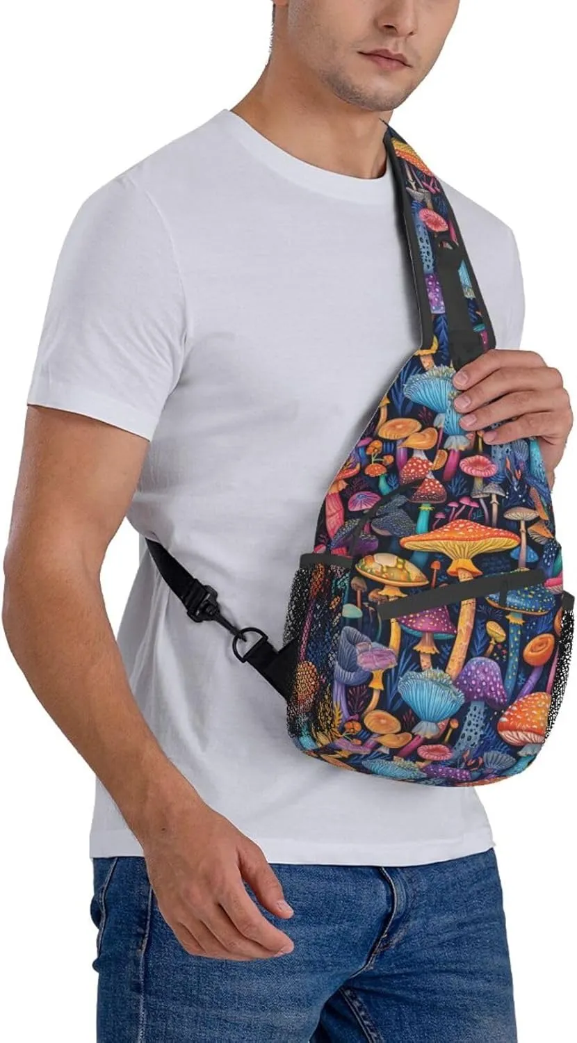 Various-Cartoon Mushrooms Pattern Sling Backpack Hiking Backpack Crossbody Bag Sports Lightweight And waterproof Chest Bag Shoulder Bag For Women Men