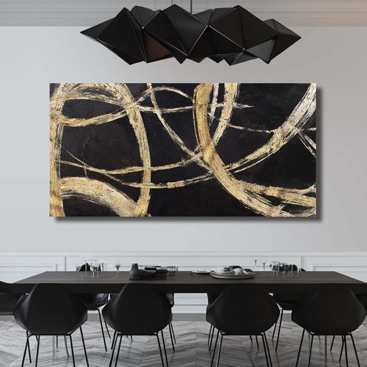 VAYIMDH Black And Gold Pictures for Living Room Black Wall Decor Minimalist Wall Decorations Abstract Wall Paintings 29"x 58" for Office
