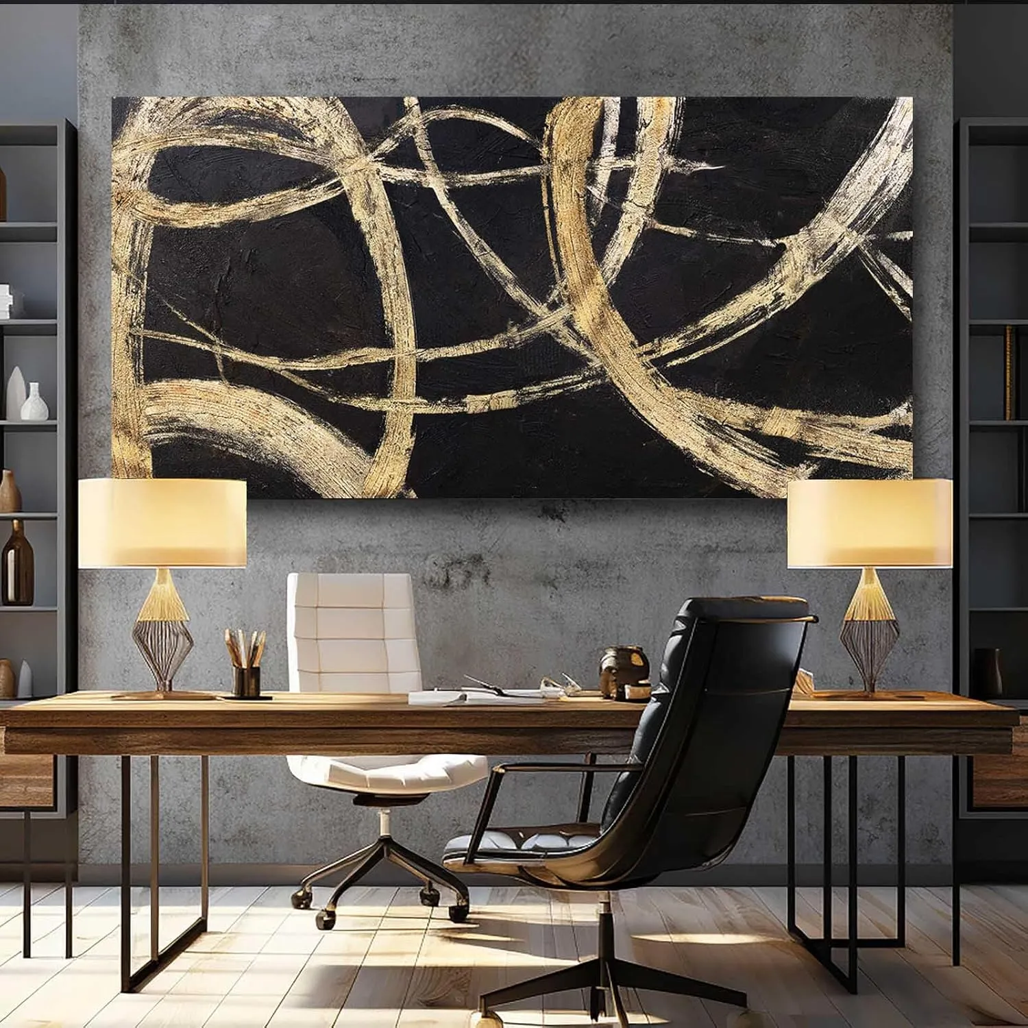 VAYIMDH Black And Gold Pictures for Living Room Black Wall Decor Minimalist Wall Decorations Abstract Wall Paintings 29"x 58" for Office